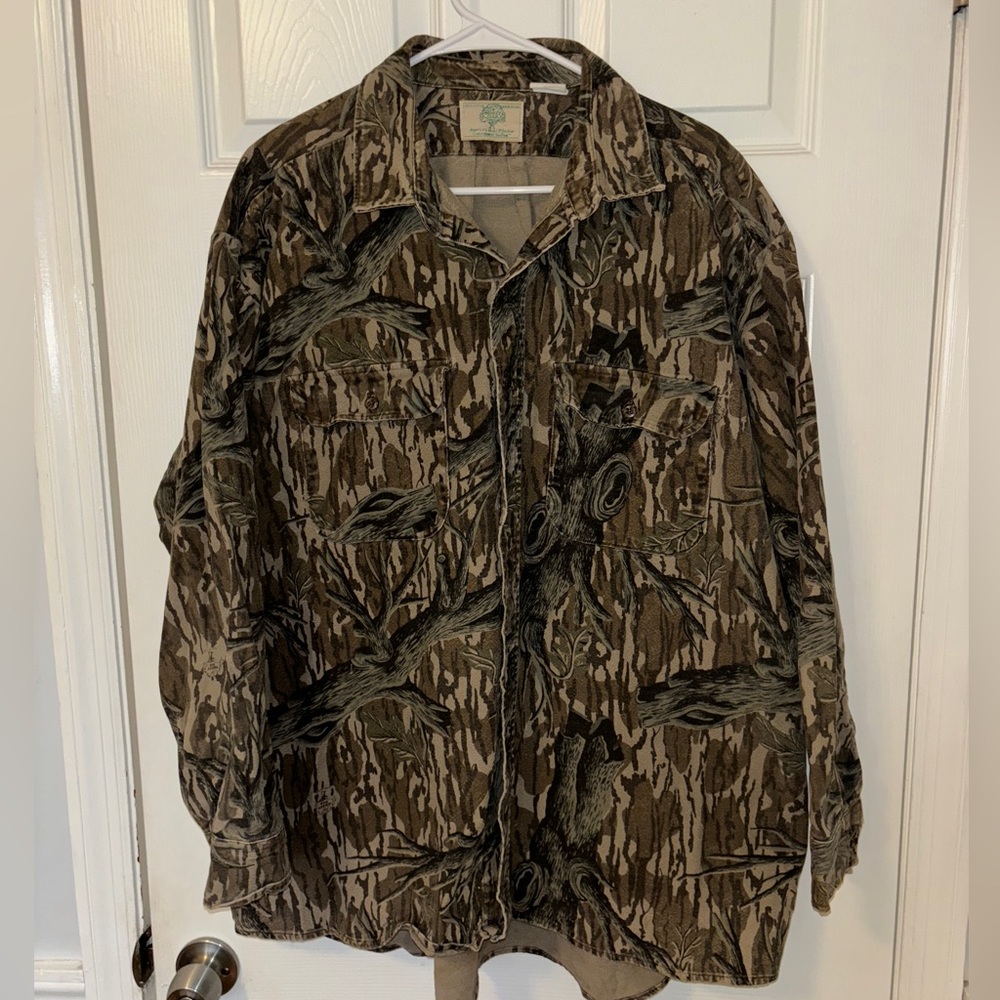 Mossy Oak Vintage 90s Y2K Camo Hunting Shirt Jacket Original Green Tree Logo XL